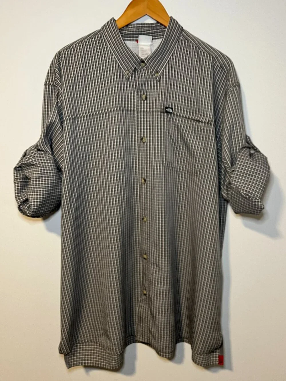 The North Face Hiking Shirt Mens 2XL Brown Plaid Roll Tab Long Sleeve Gorpcore